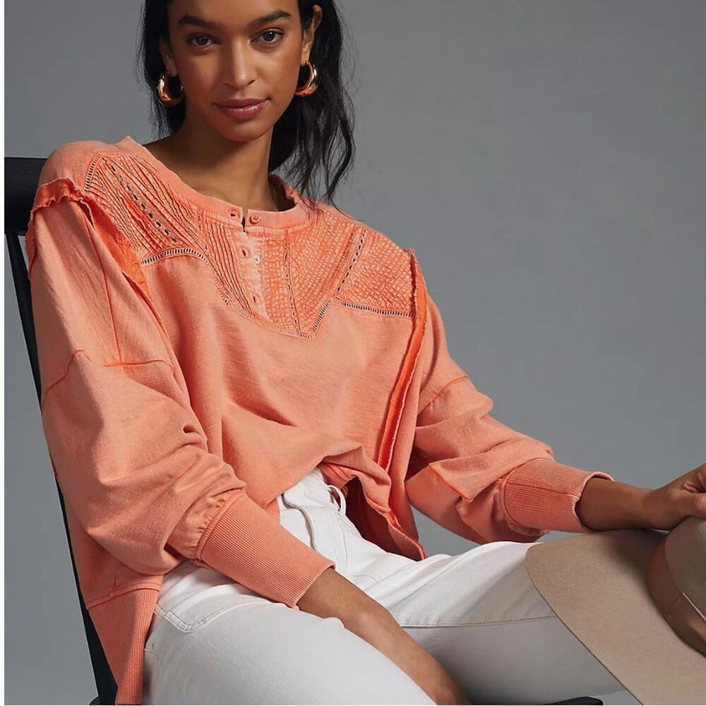 Pilcro Orange Pintuck Chest Detail Oversized Sweatshirt
